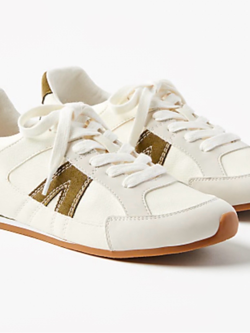 Loft Womens Cream Sneakers with Olive Green Accents Size 8.5